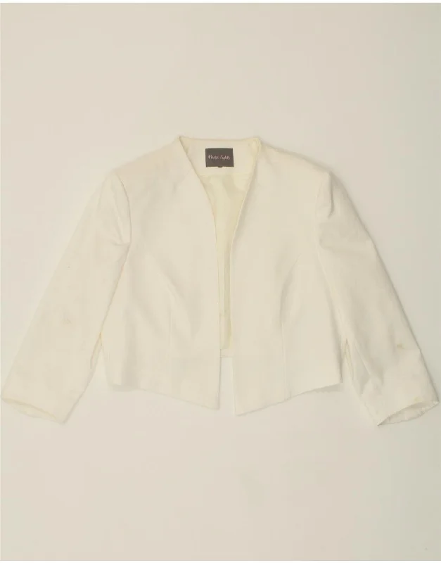 PHASE EIGHT Womens Crop Open Blazer Jacket UK 10 Small White Cotton