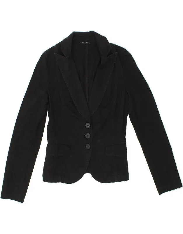 SISLEY Womens 3 Button Blazer Jacket IT 42 Medium Black Cotton