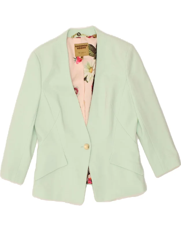 TED BAKER Womens 1 Button Blazer Jacket Size 4 Large Green Viscose