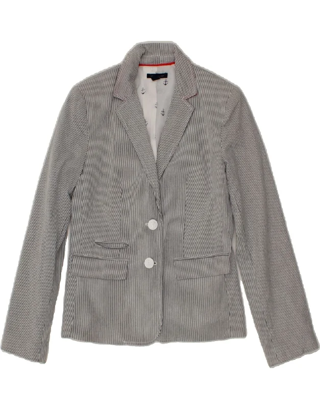 TOMMY HILFIGER Womens 2 Button Blazer Jacket US 2 XS Grey Pinstripe Cotton