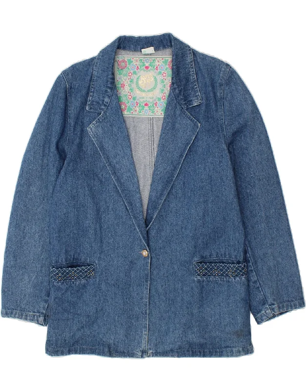 VINTAGE Womens 1 Button Denim Blazer Jacket UK 18 XL Blue