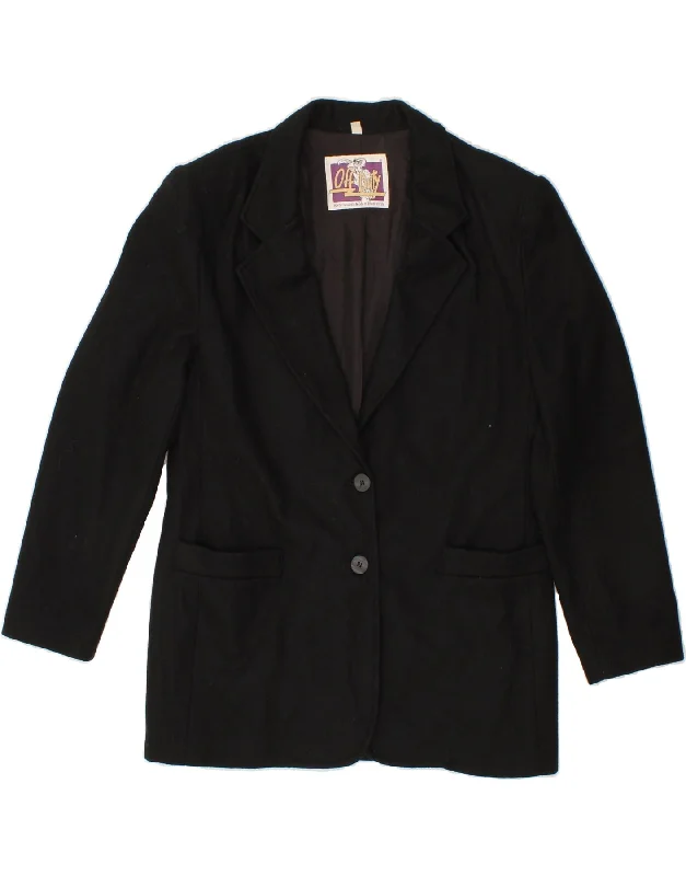 VINTAGE Womens 2 Button Blazer Jacket IT 44 Medium Black Wool