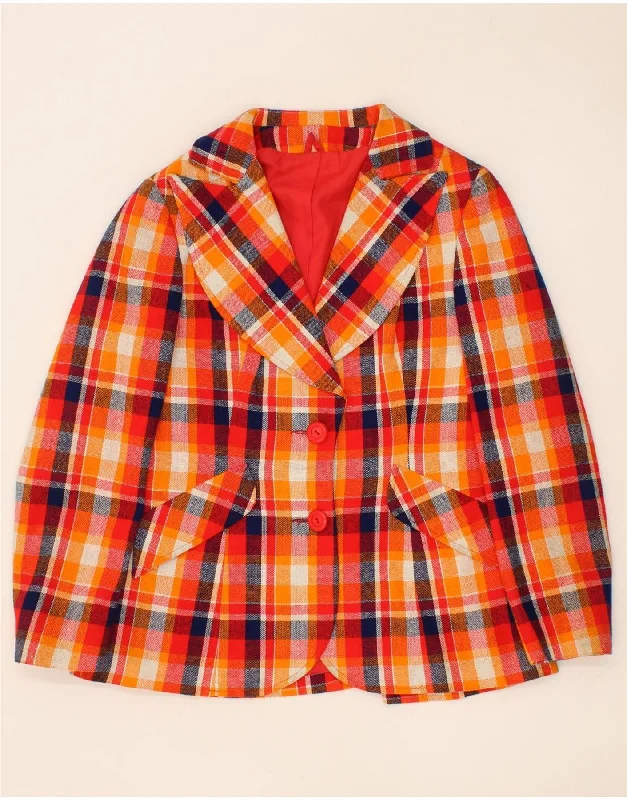 VINTAGE Womens 2 Button Blazer Jacket UK 10 Small Orange Check