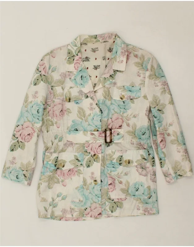 VINTAGE Womens 3 Button Blazer Jacket UK 14 Large Multicoloured Floral