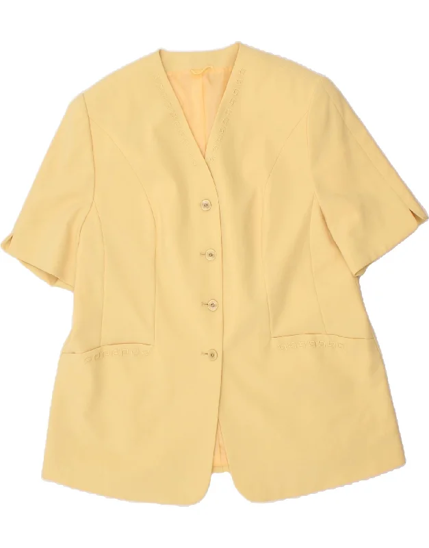 VINTAGE Womens 4 Button Blazer Jacket UK 22 3XL Yellow Polyester