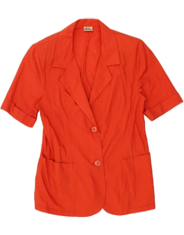 VINTAGE Womens Short Sleeve 2 Button Blazer Jacket UK 12 Medium Orange