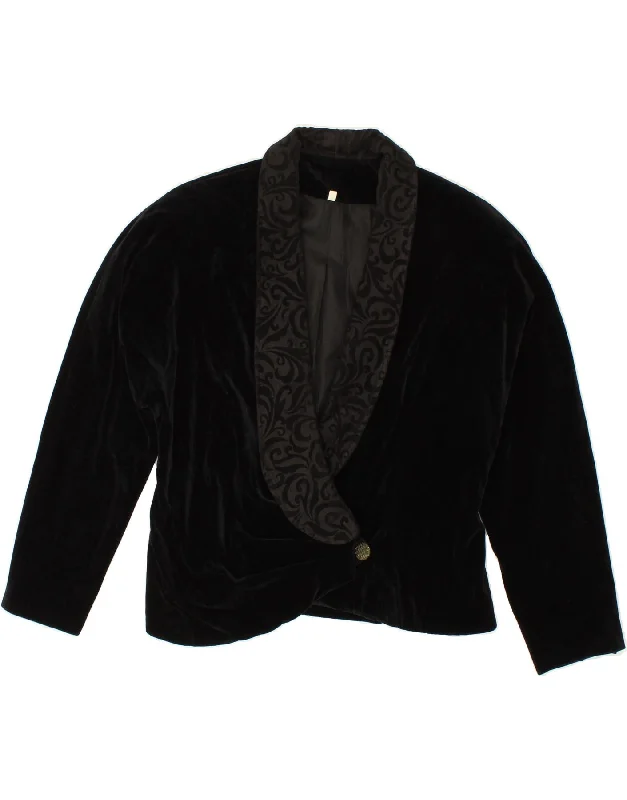 VINTAGE Womens Velvet 1 Button Blazer Jacket IT 44 Medium Black Paisley