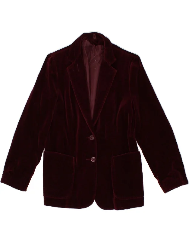 VINTAGE Womens Velvet 2 Button Blazer Jacket UK 14 Medium Burgundy Cotton