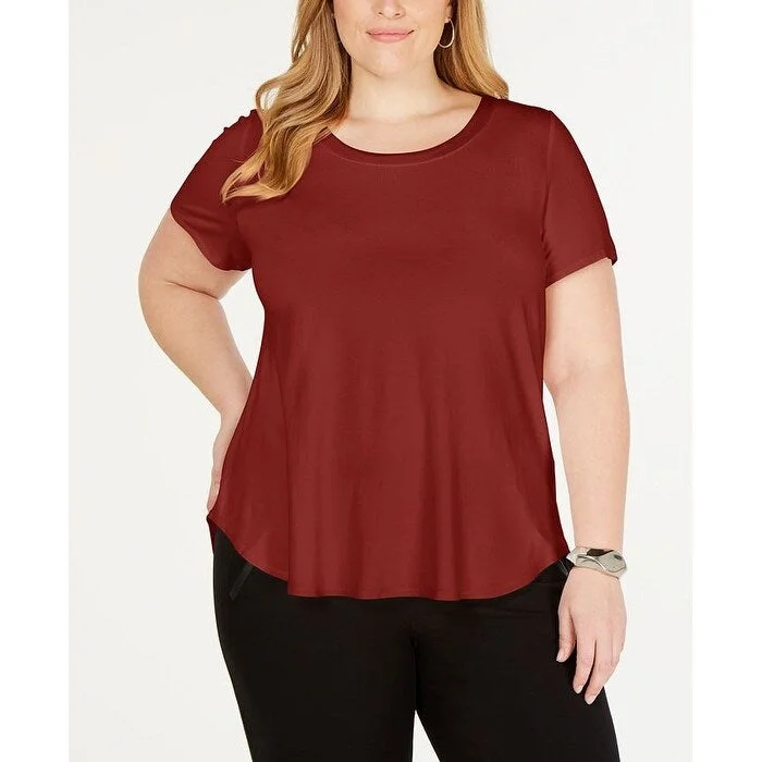 Alfani Women's Plus Satin-Trim High-Low T-Shirt Dark Red Size 2X