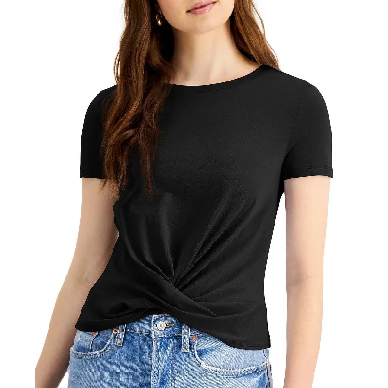 Bar III Women's Cotton Twist Front T-Shirt Black Size X-Large - XL