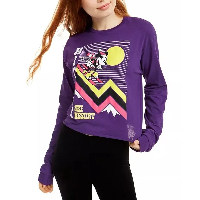 Disney Juniors' Mickey Mouse Ski Graphic T-Shirt Purple Size Extra Large - X-Large