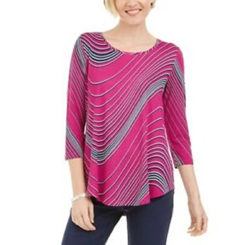 JM Women's Collection Swirl-Print 3/4-Sleeve T-Shirt Red Size XL