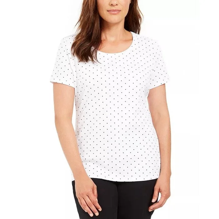 Karen Scott Women's Dot Print T-Shirt White Size X-Large