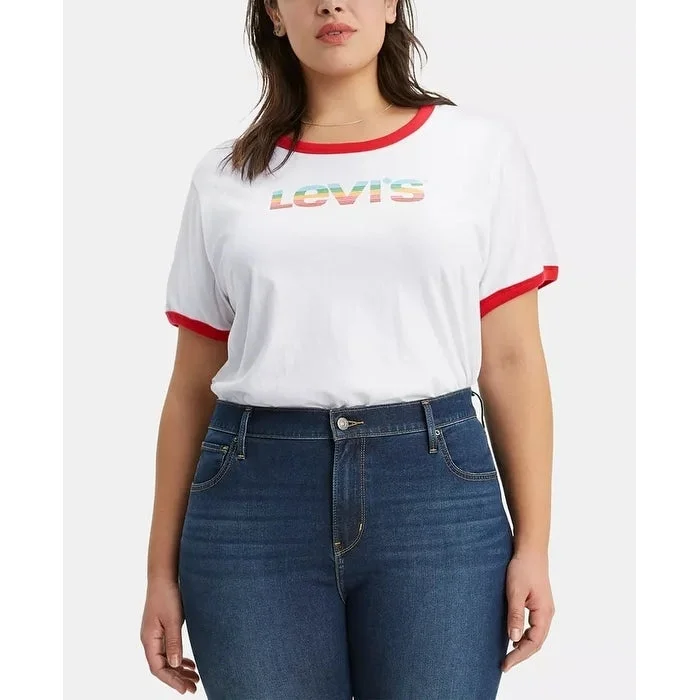 Levi's Women's Trendy Plus Size Graphic Ringer T-Shirt White Size 3X