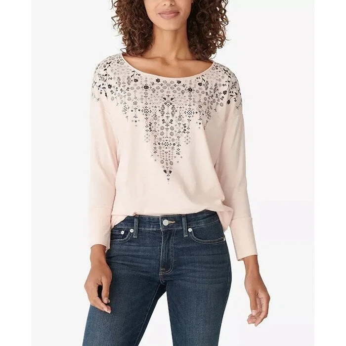 Lucky Brand Women's Drop-Shoulder Easy Long-Sleeve T-Shirt Pink Size Large