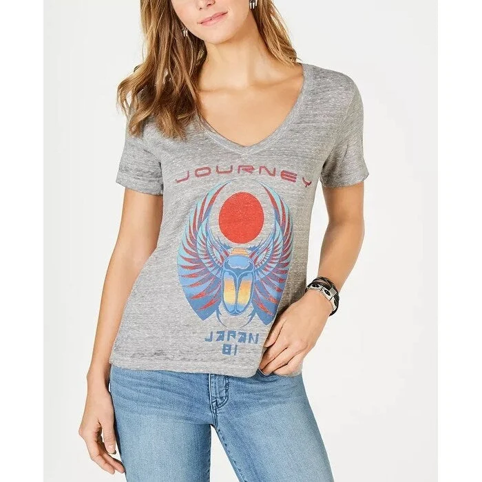 Lucky Brand Women's Graphic V Neck T-Shirt Medium Grey Size X-Large