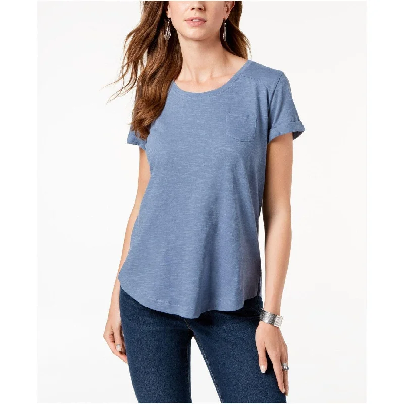 Style & Co Women's Cuffed-Sleeve Cotton T-Shirt Chambray Haze Size Extra Large - Blue - X-Large