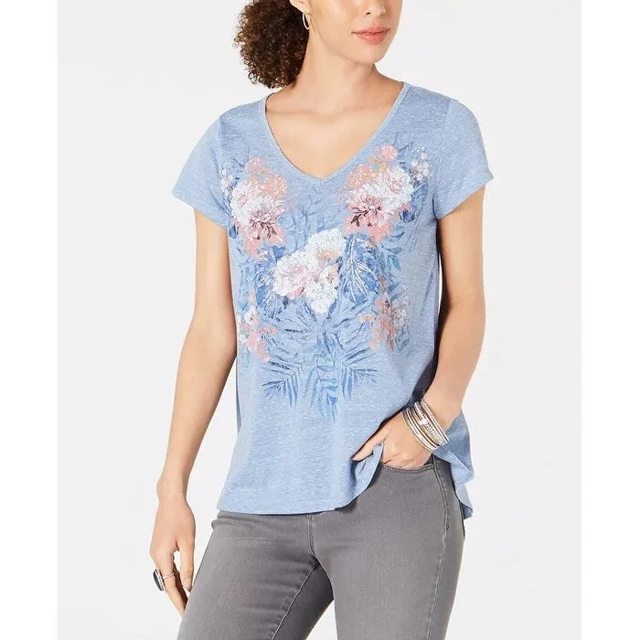 Style & Co Women's Graphic Print T-Shirt Blue Size X-Small