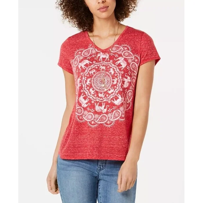 Style & Co Women's Graphic T-Shirt Red Size X-Large - XL