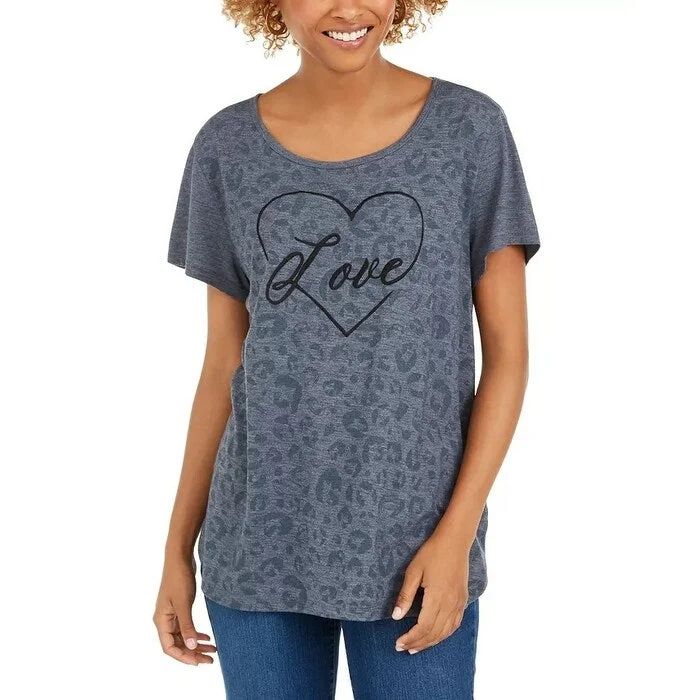 Style & Co Women's Love Graphic T-Shirt Grey Size Medium