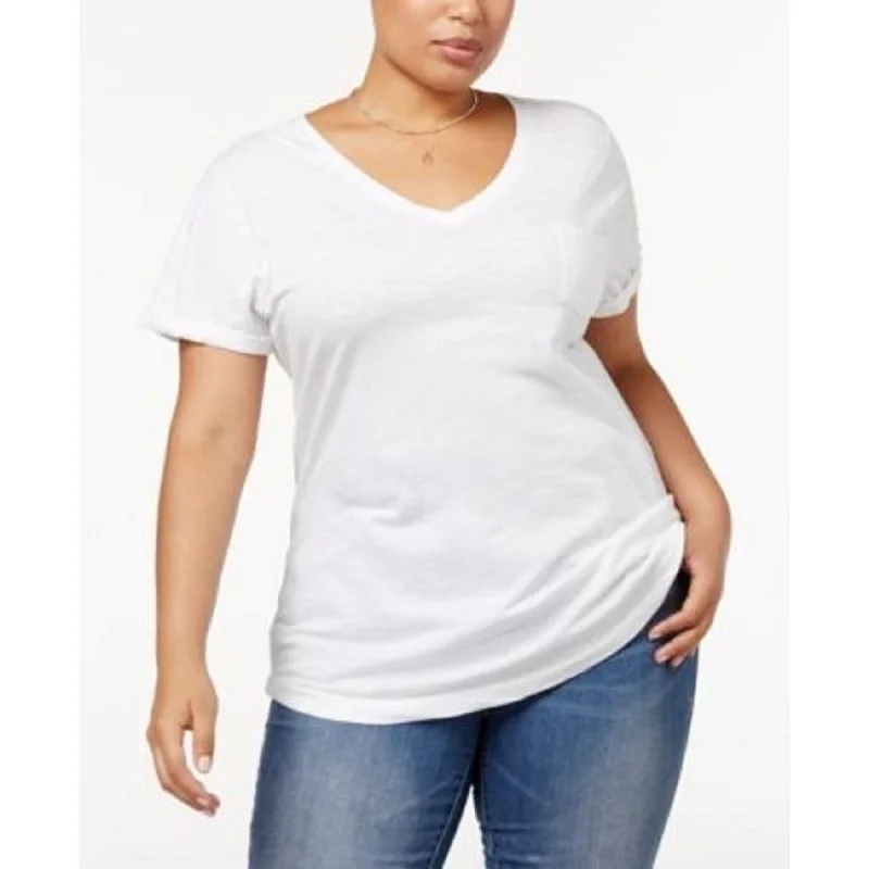 Style & Co Women's Plus Size V-Neck T-Shirt White Size 3X