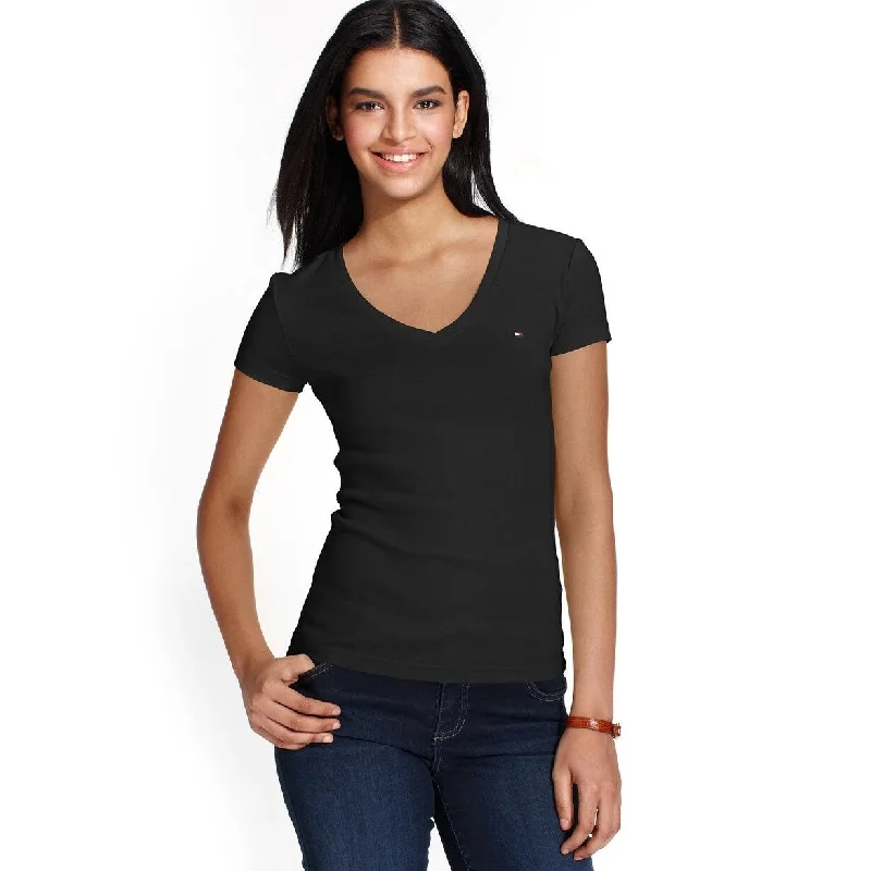 Tommy Hilfiger Women's V-Neck T-Shirt Black Size Small