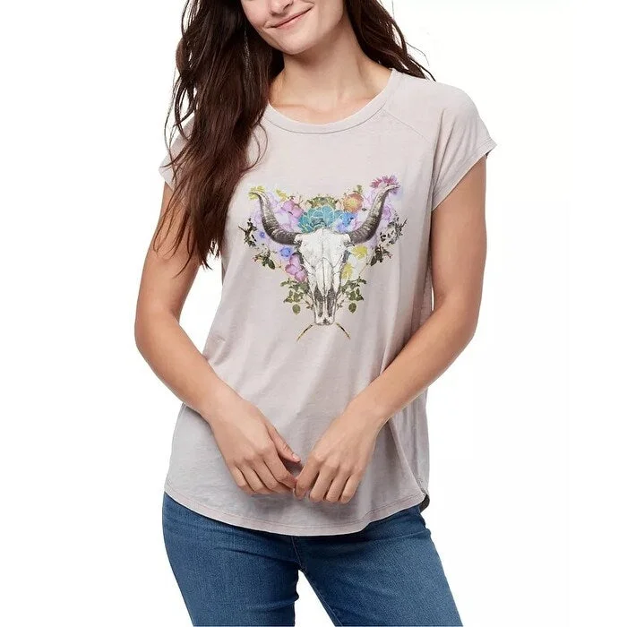 William Rast Women's Blossom Skull Graphic T-Shirt Gray Size Small