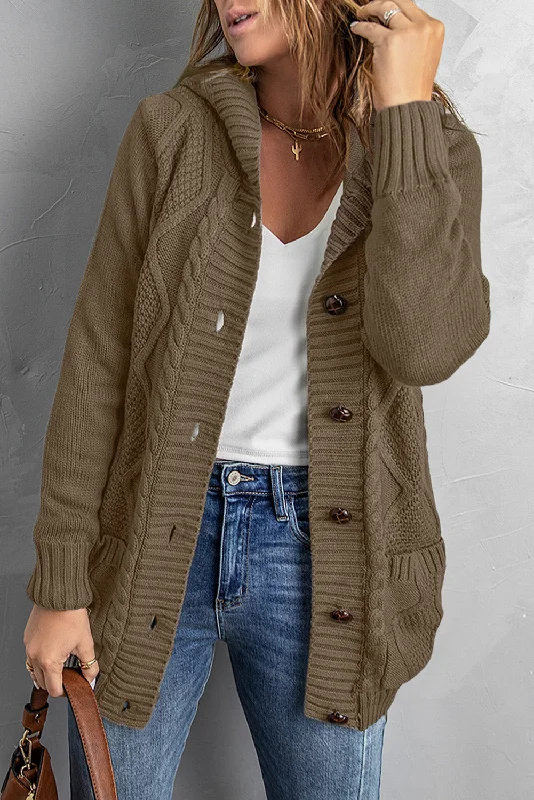 Button Front Hooded Cardigan with Pockets