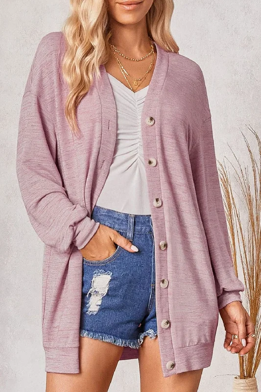 Buttoned V-Neck Long Sleeve Cardigans