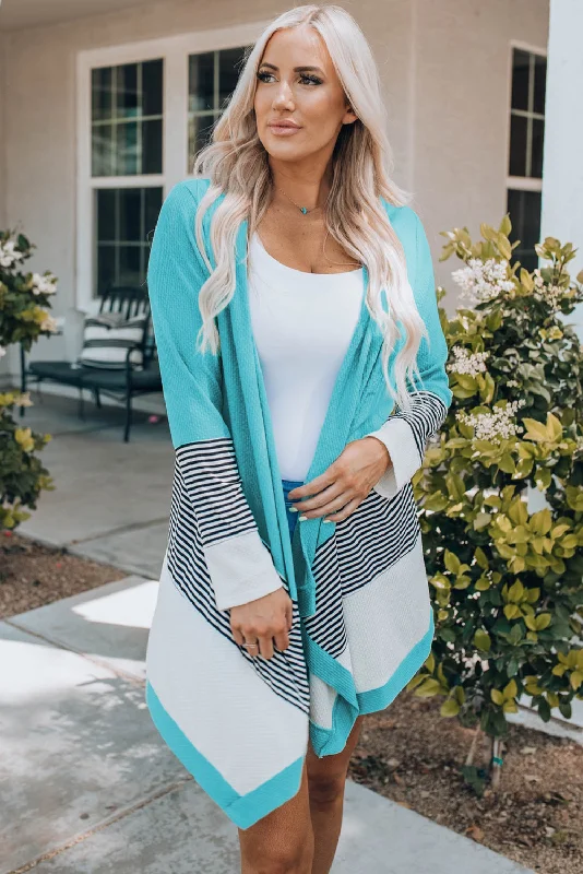 Striped Color Block Open Front Cardigan