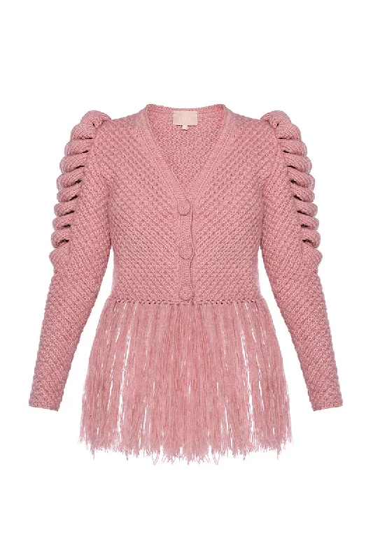 CARDIGAN WITH FRINGES IN PINK