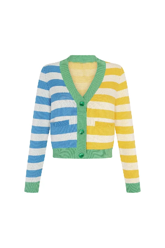 WASI CARDIGAN IN GREEN BOLD STRIPES