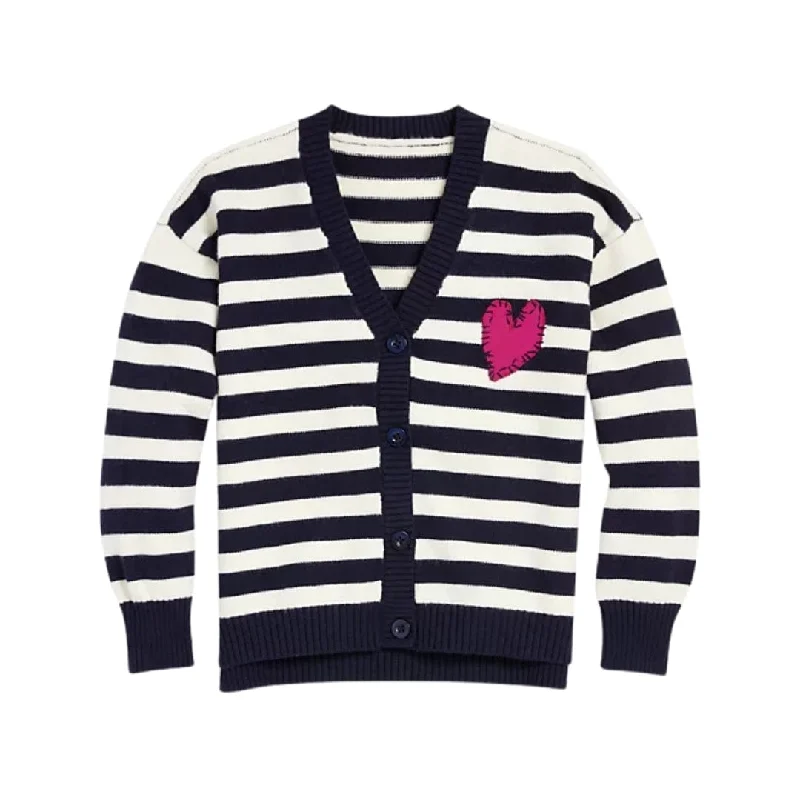 AQUA - Kids - Striped Cardigan With Heart Patch