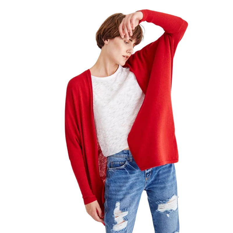 OXXO - Red Slit Detailed Long Cardigan